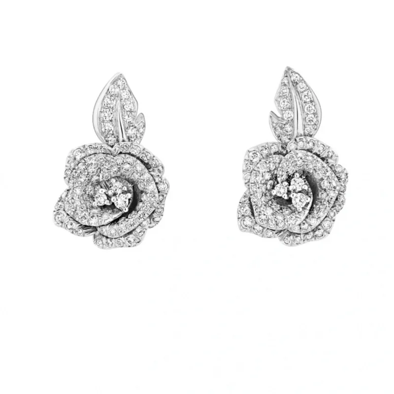 All S925 sterling silver set with stylish and elegant love rose earrings