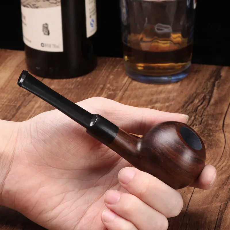 Ebony Durable Wooden Men Smoking Pipe Fashion Classic Nature Wood Pipe Straigth Style 9mm Filter Cigarette Tools