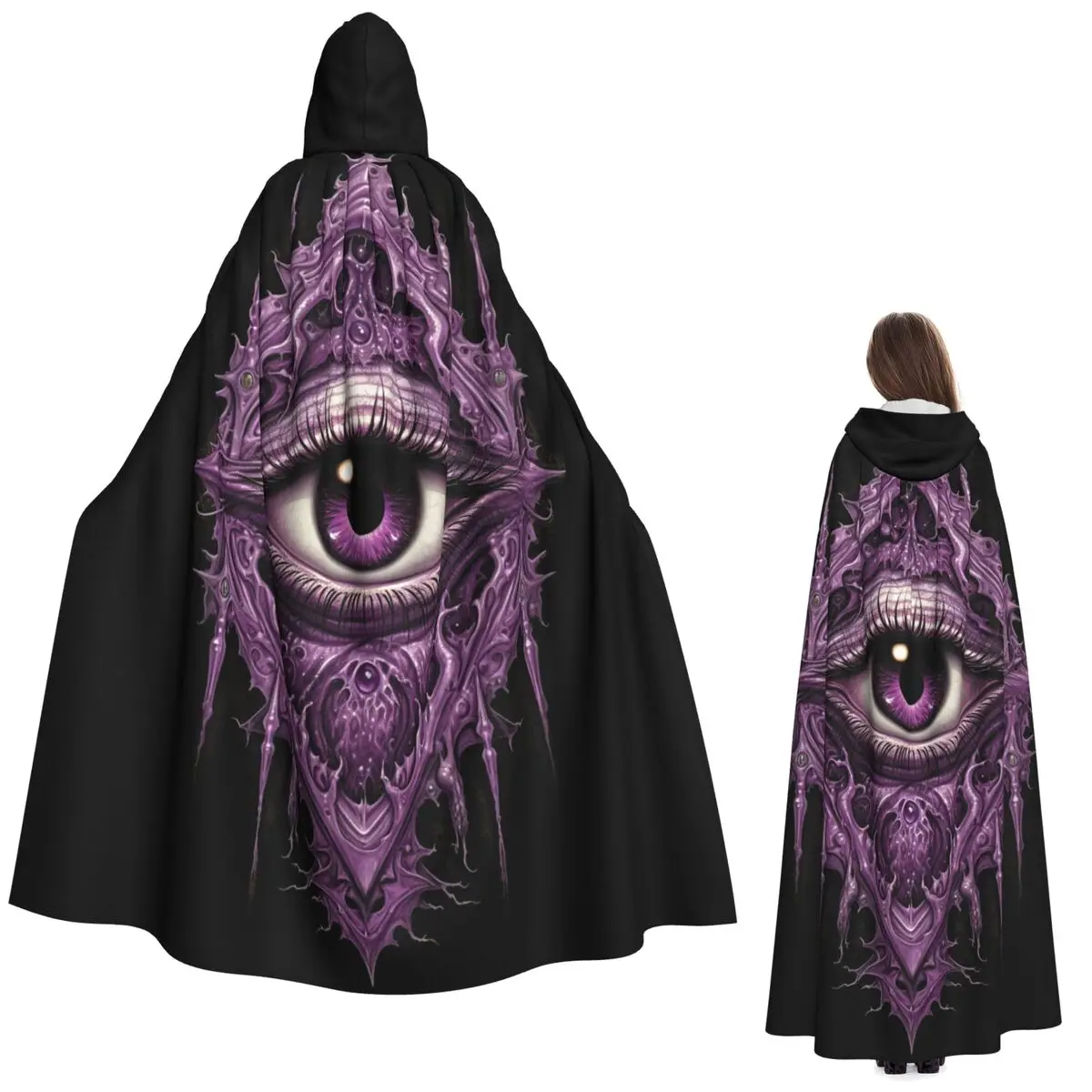 

Gothic Eye Design Long Hooded Cloak Witch Medieval Costume Cosplay Cape HalloweenParty Adult Unisex