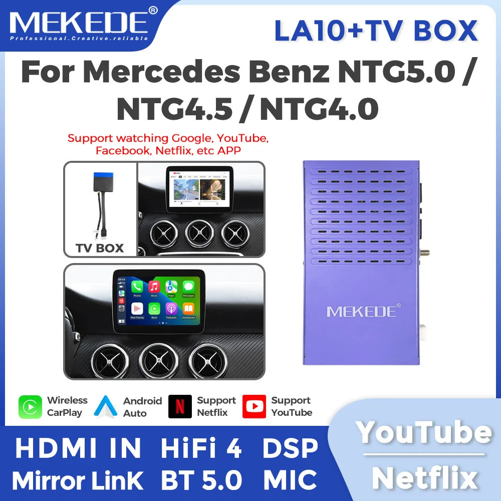 MEKEDE Kabelloses CarPlay Android Auto für Mercedes Benz A/B/CE/CLA/GLK/GLC W176 W204 W205 W212 W166 W156 W207 Auto-Upgrade TV-Box