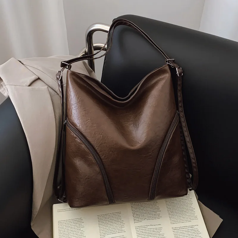 1PCS  Crossbody Shoulder Bag PU Material Crossbody Shoulder Bag Caramel Wrinkle PU Crossbody Shoulder Bag Open Top Zipper Design
