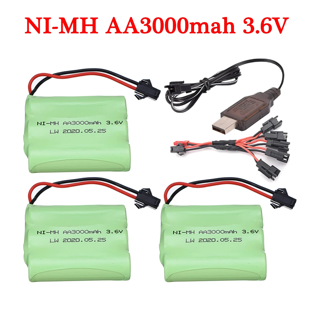 Bateria recarregável da bateria 3.6v de 3000 v 3.6 mah ni-mh para brinquedos rc carros tanques caminhões robôs barcos armas 3 * aa bateria