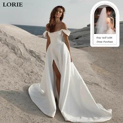 LORIE-vestidos de novia de satén suave, línea A, sin mangas, con hombros descubiertos, cola larga, vestidos de fiesta de boda personalizados