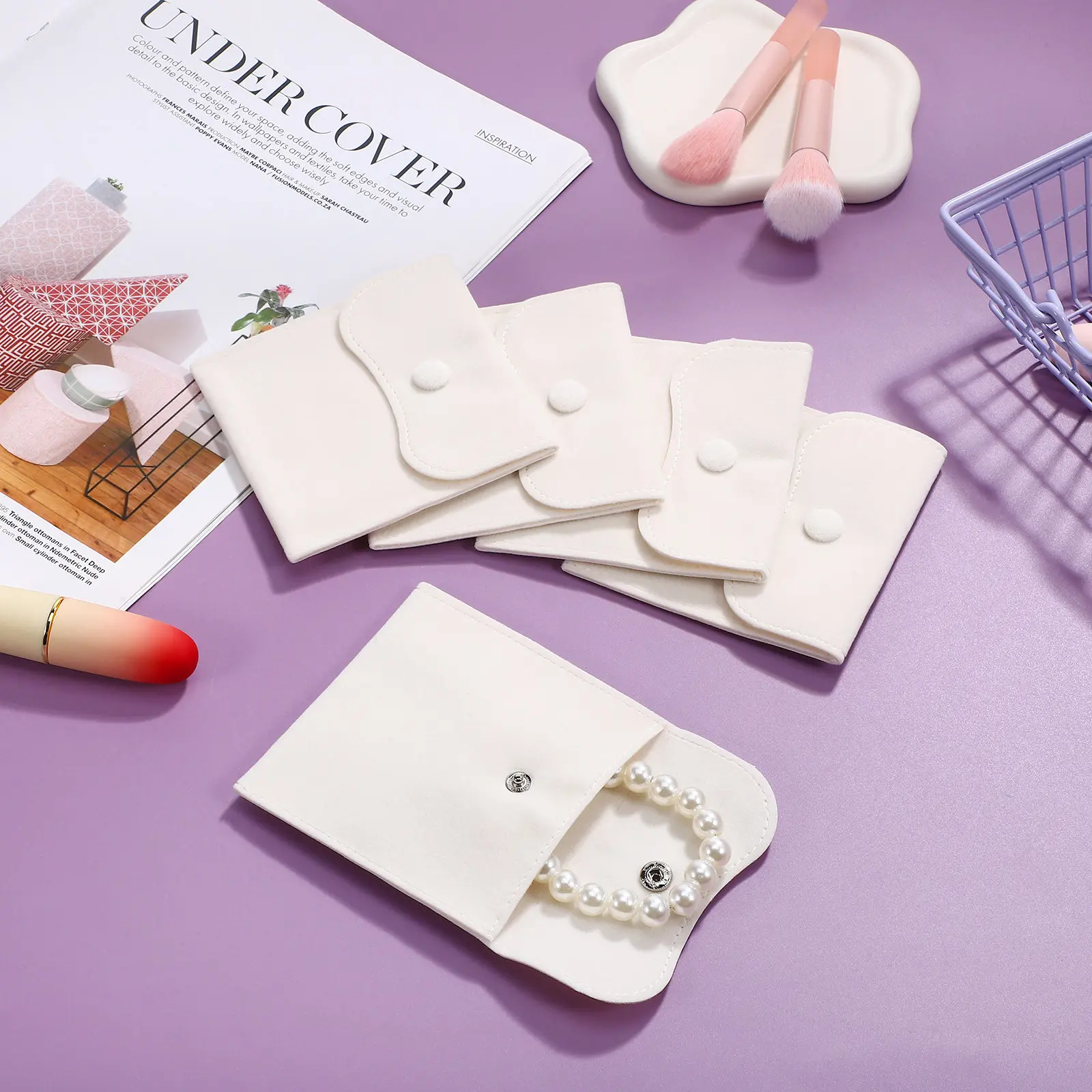 

10Pcs Long Pile Flannel Pouch Jewelry Storage Bag Snap Closure Protective Gift Container Necklace Ring Cloth Bag