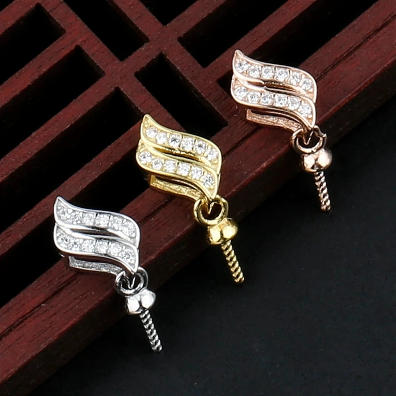 

S925 Sterling Silver Pendant Setting For Womens Needle Buckle Round 8-10 mm Pearl Honey Wax Amber DIY Setting Jewelry Wholesale