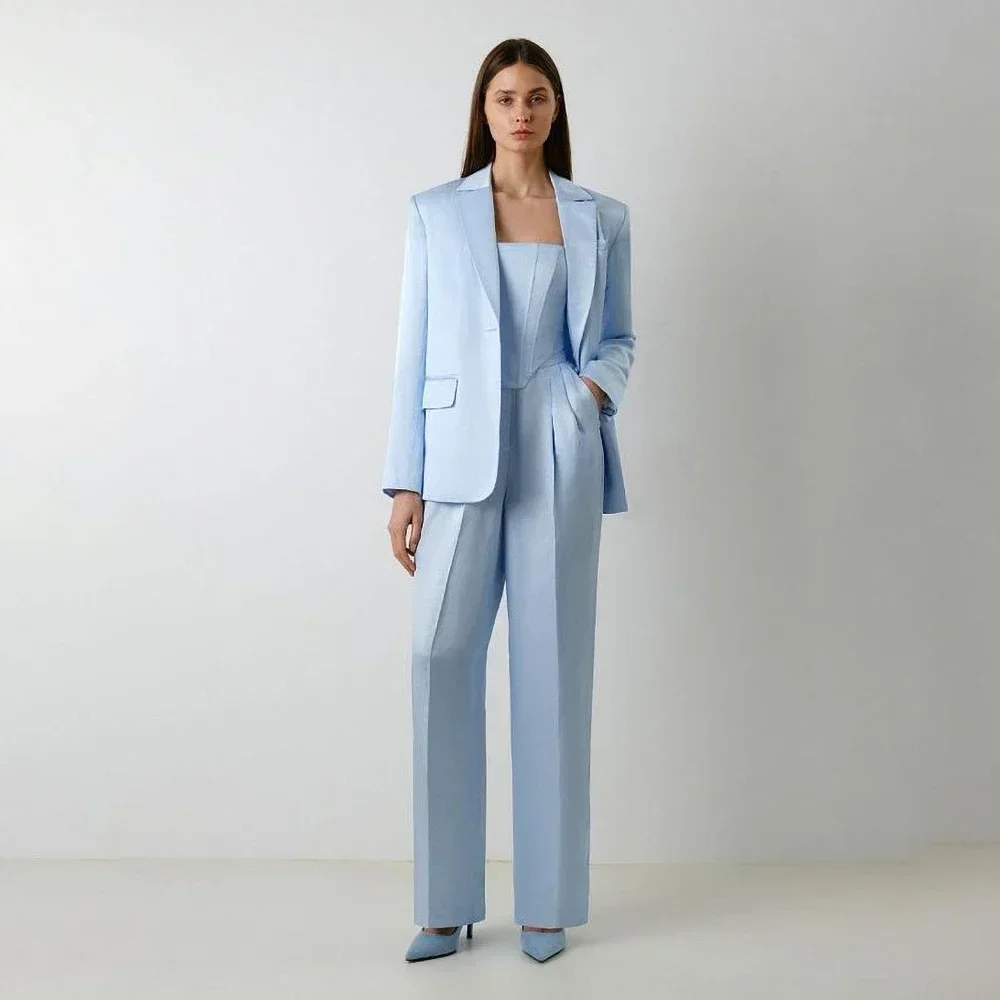 Elegant Solid Women Suits 2 Piece Fashion Casual Office Daily Outfits One Button Party Prom Tuxedo Pants Sets (Jacket+Pants)