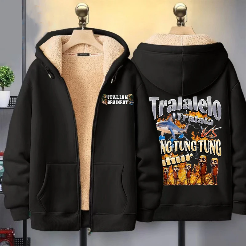 

Italian Brainrot Zip Up Hoodie Men Anime Hoodies Tralalero Tralala Tung Tung Sahur Thickened Warm Hoodie Coat Winter Clothes