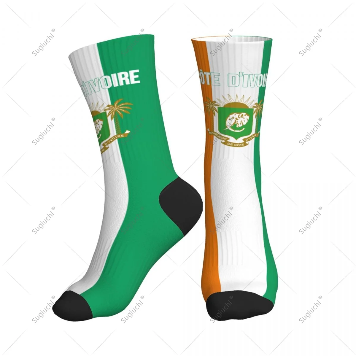

3D Printed Côte D'Ivoire Flag Polyester Mid-calf Socks For Men Women Kawaii Socks Street Skateboard Socks