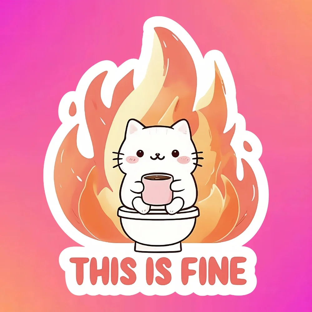 3Pcs/Set Holographic Perfect Cat Sticker, Waterproof Vinyl Meme Decal, Cute Kitten Coffee Flame Decor for Car Window & Laptop