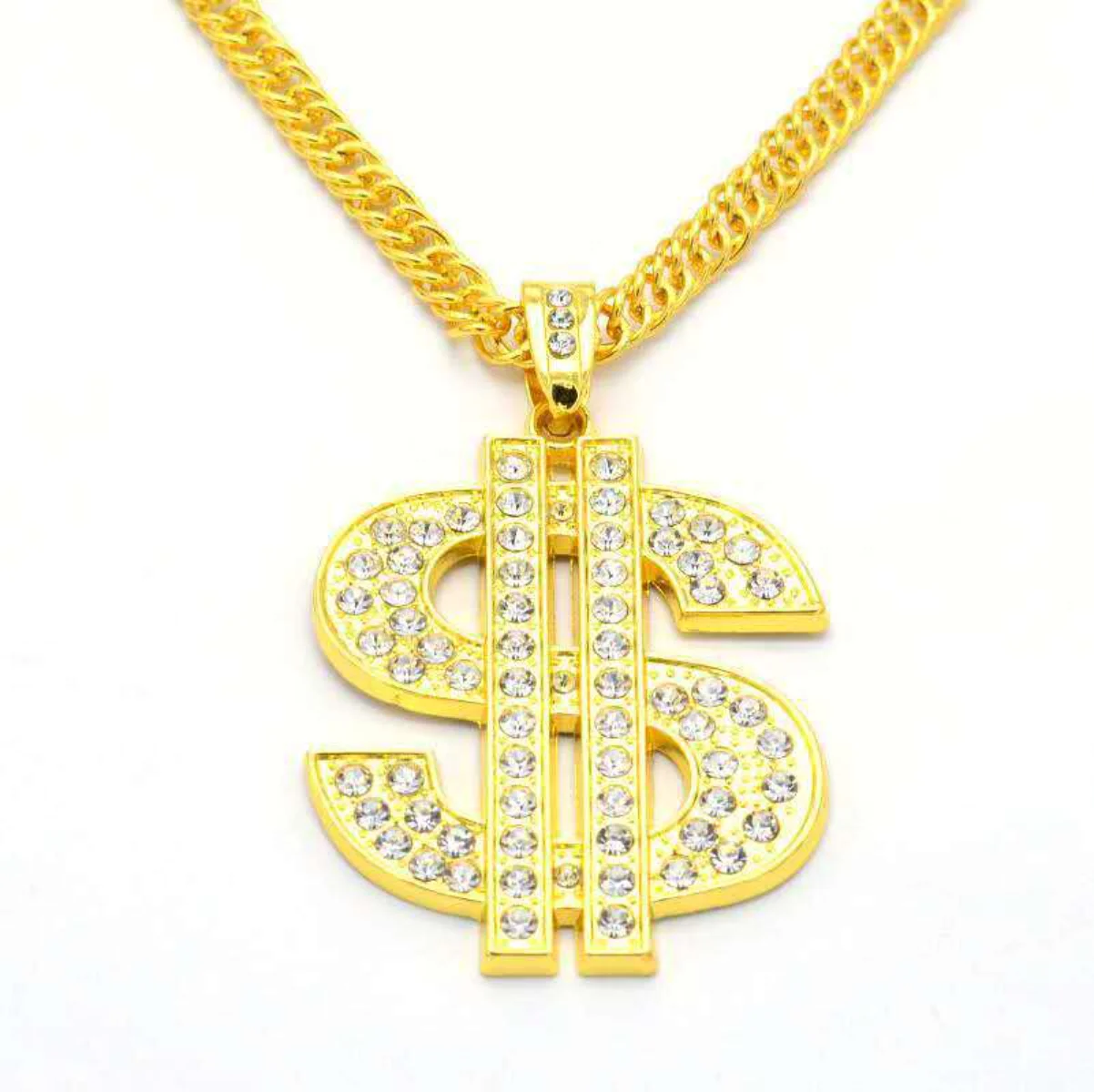 Gold Dollar Necklace Diamond-encrusted Necklace Sweater Chain Atmospheric Luxury US Symbol Low Price Jewelry Support Bulk Order