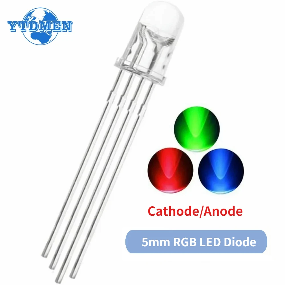 100PCS 5mm RGB LED Common Cathode / Common Anode Tri-Color Emitting Diodes F5 RGB Transparent Highlight for Arduino