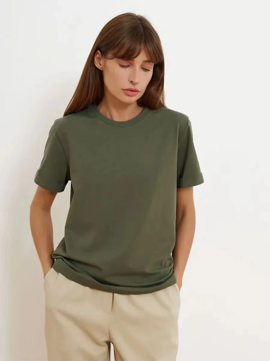 Casual Pure Cotton round Neck Short Sleeve T-shirt Versatile Basic Color Commute Style Straight Cut Summer Regular Fit T-shirt