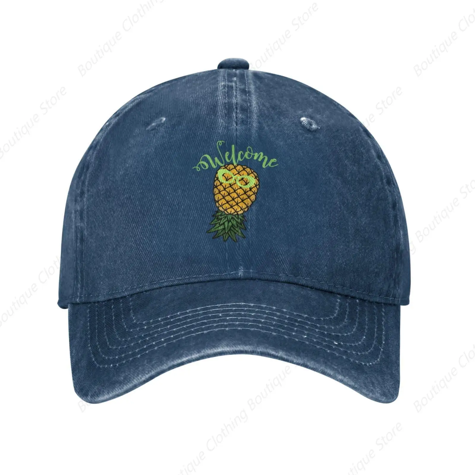 Funny Pineapple Upside Down Pineapple Welcome Cowboy Hat Men Baseball Cap Sun Hat Gift Women Trucker Hat Navy Blue