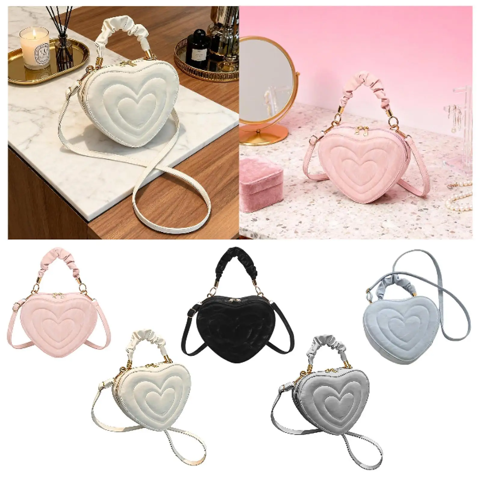 

Heart Shape Shoulder Bag Trendy Small Casual Lovely Zipper Closure PU Crossbody Bag Handbag Purse for Women Girls Birthday Gift