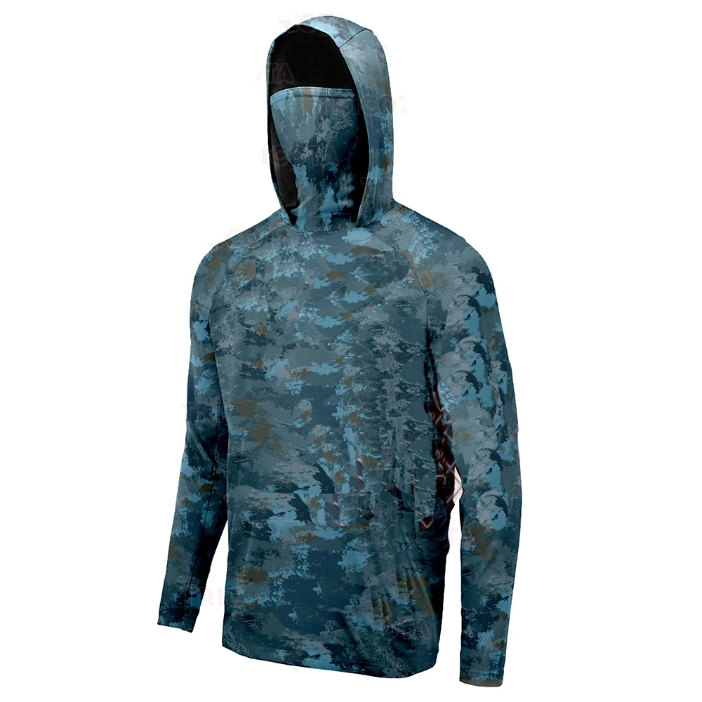 UPF 50 Fishing Shirt+Men's Hooded Fishing Shirt with Mask Sports Shirt UV Hooded Fishing Shirt Men's Hooded Sports Shirt