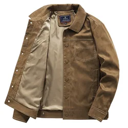 Mcikkny New Men Suede Pu Leather Jackets Vintage Solid Color Casual Outwear Coats For Male Tops Loose Fit