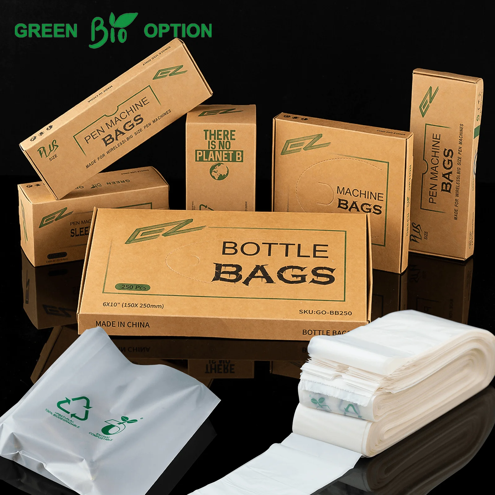 

EZ Green Option Machine Bags Bottle Bags Eco-Friendly Highly-Biodegradable Recycle for Coil or rotary machines Tattoo Supply