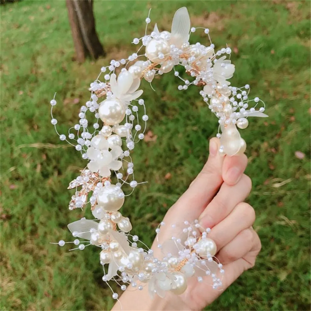 Accesorio de boda, corona de novia, joyería de cristal, tiara con perlas, flores, corona de boda, Perla floral, diadema nupcial