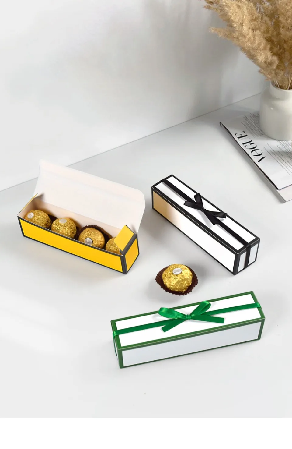 10/30/50 Stück Schokoladenbox mit langem Röhrchen, schlichte Papierbox mit Schleife zum Valentinstag, faltbare Geschenkboxen, Geschenktüten, Verpackungsbox – Detail 8