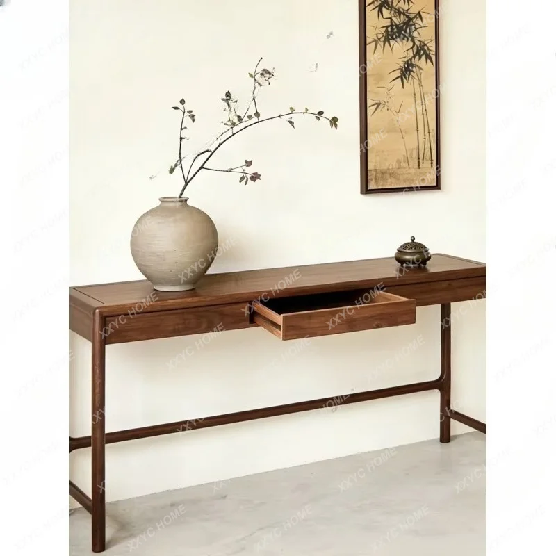 XXblack walnut strip case new Chinese style extremely narrow entrance entrance table against the wall ultra-narrow strip tabl