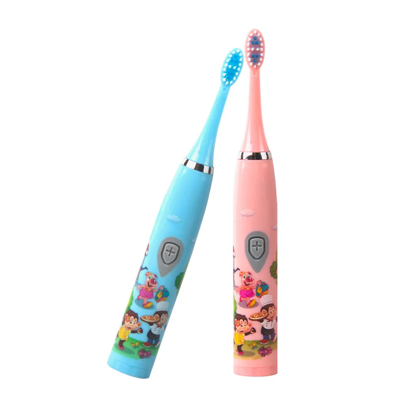 Kids Battery Electric Toothbrush with 3 Brush Heads Cartoon 360-Degree Cleaning Soft Oral Hygiene Massage Teeth Care