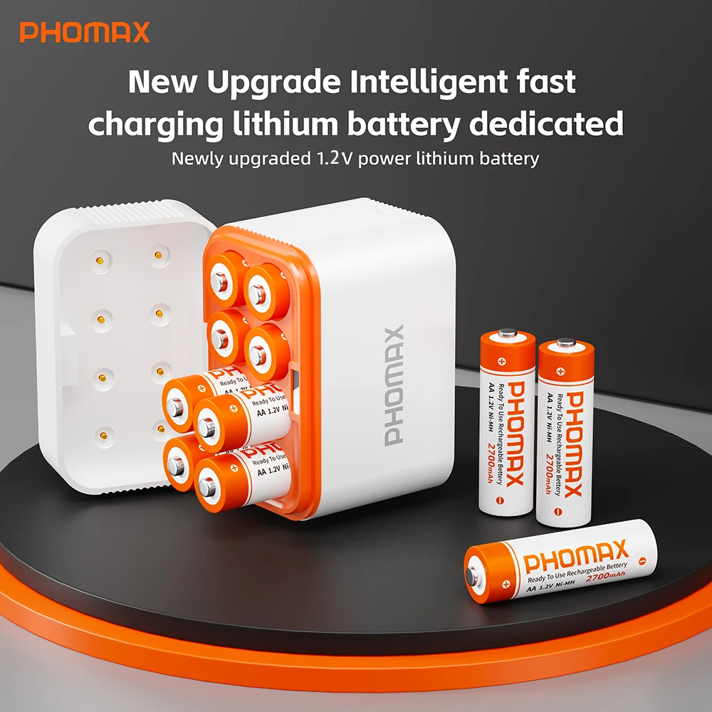 

PHOMAX AA Rechargeable Batteries 1.2V NI-MH AA2700mAh Battery & 8-slot intelligent fast charging box For AA NiMH Electric Toys