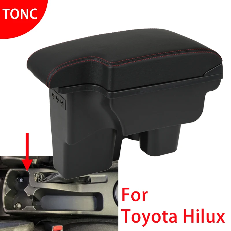 

Черный подлокотник для левого руля Toyota Hilux, ящик для хранения внутренней центральной консоли большой емкости с USB автомобильными аксессуарами