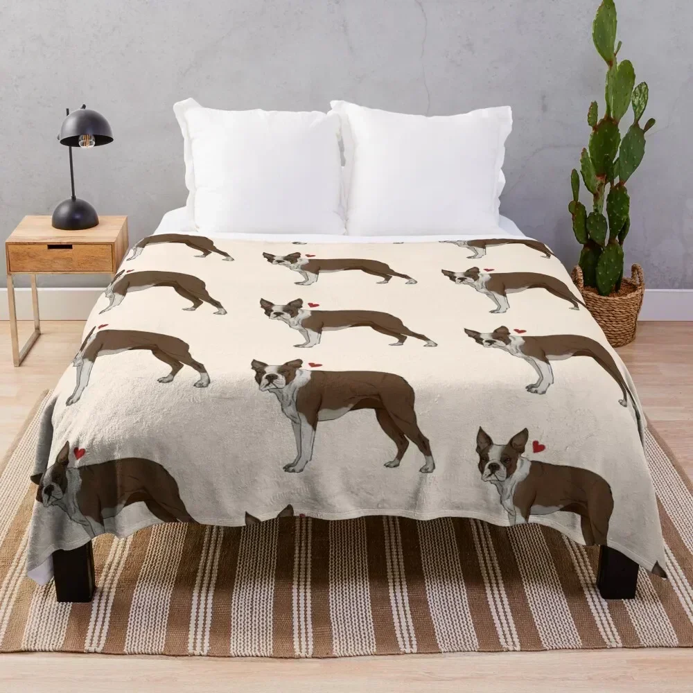 

Brown Boston terrier - cream background Throw Blanket Shaggy Furry Soft Blanket for Bedroom Living Room