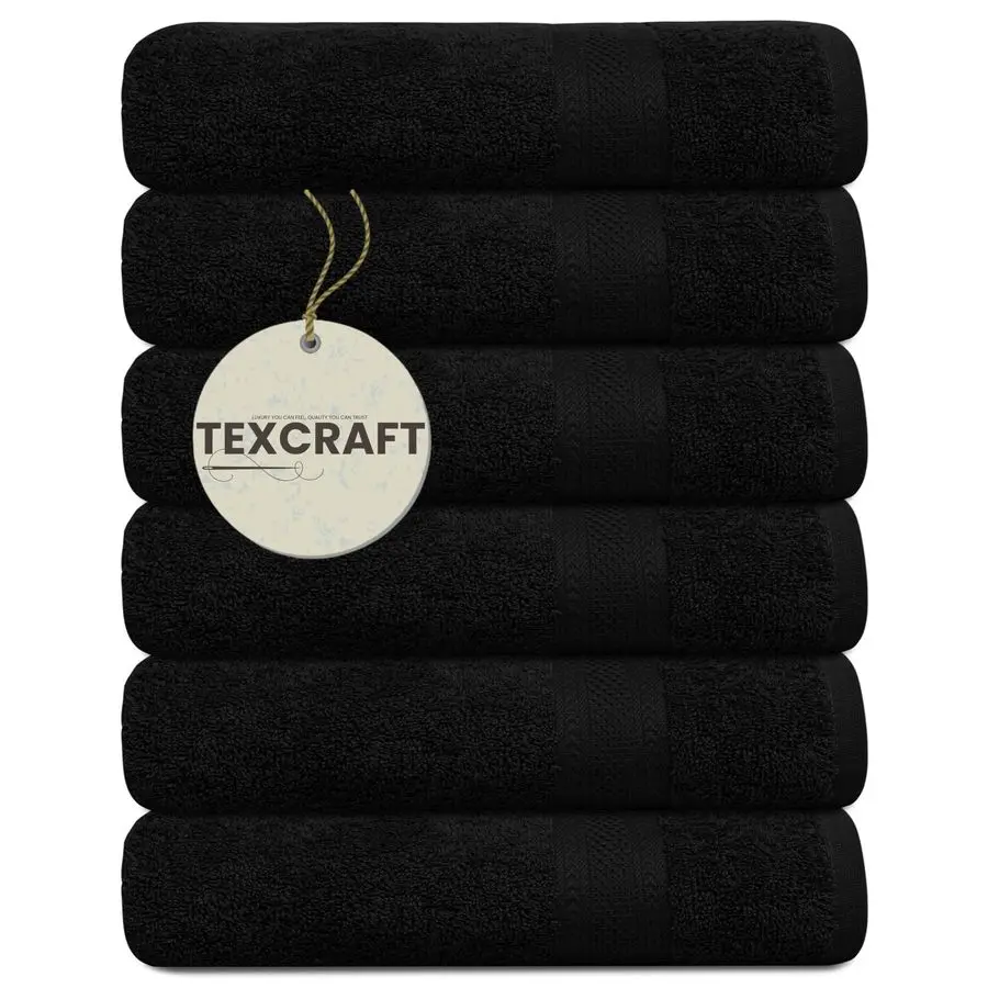 

Набор банных полотенец из 6 100 хлопковых махровых полотенец 24 x 50, быстросохнущие, мягкие, впитывающие черные полотенца для ванной комнаты, тренажерного зала, спа, усилителя для бассейна