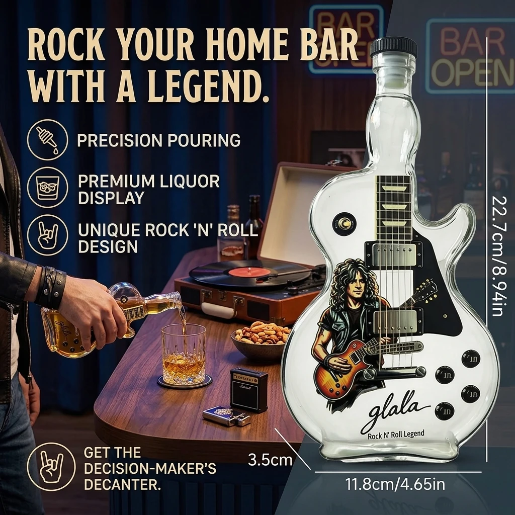Rock Legend Tennessee Whiskey Electronic Guitar Shaped Glass Bottle for Alcohol Beverage Packaging