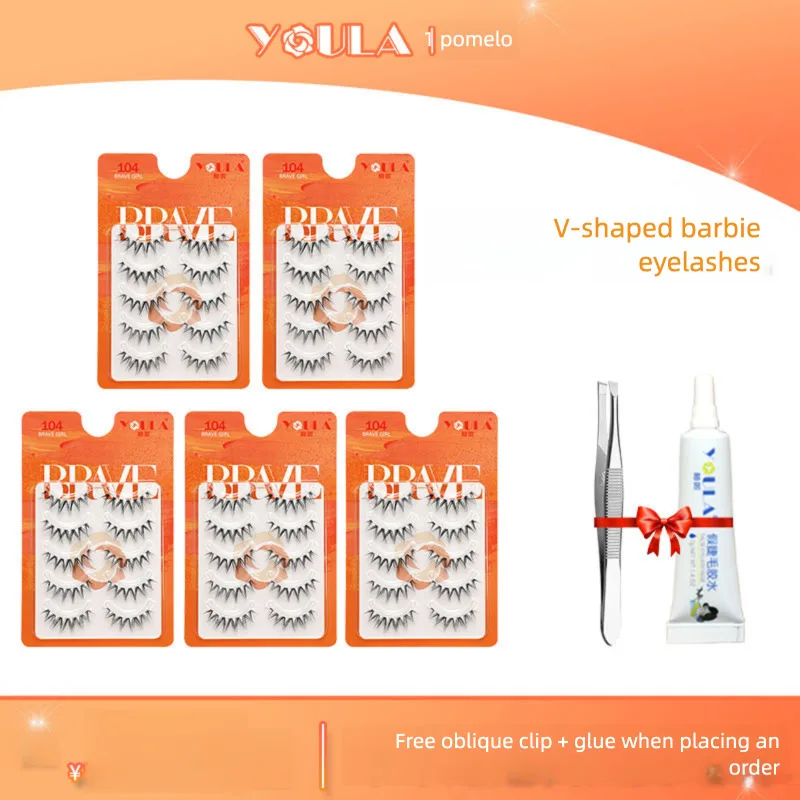 YOULA V-Shaped One-Piece False Eyelashes Soft Natural Lively Slender for Beginners Glue Included