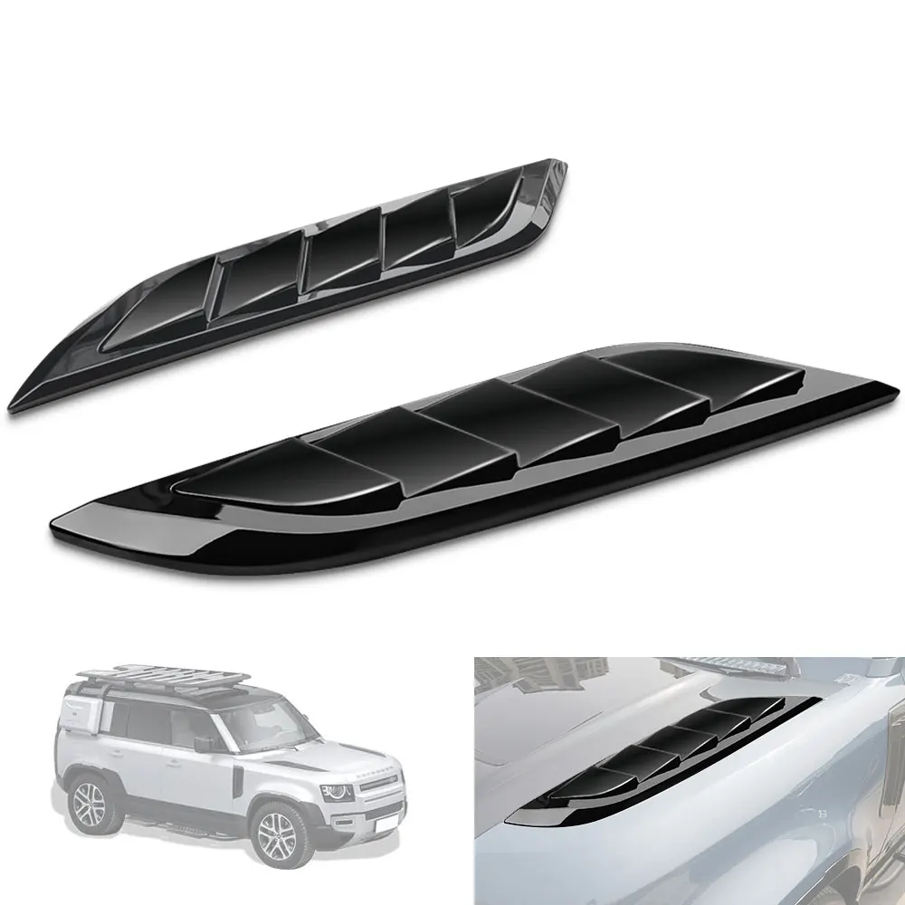 

2 pcs car decorative front hood bonnet side trim cover ABS air flow intake scoop vent snow cover for 2020 Land Rover Defender