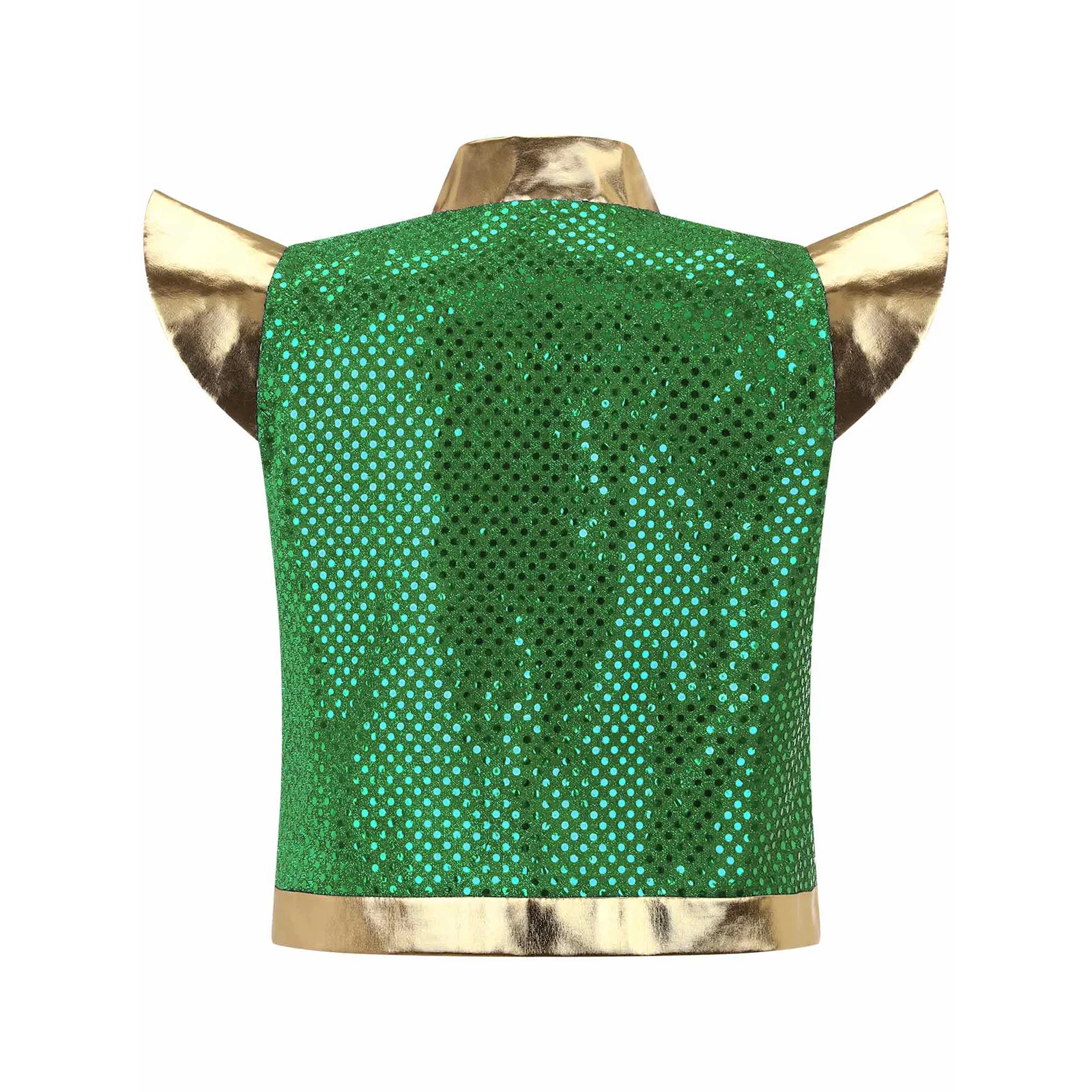 Kids Boys Shiny Sequins Arabian Prince Vest Halloween Cosplay Fairy Tale Fancy Dress Up Costume Metallic Open Front Waistcoat