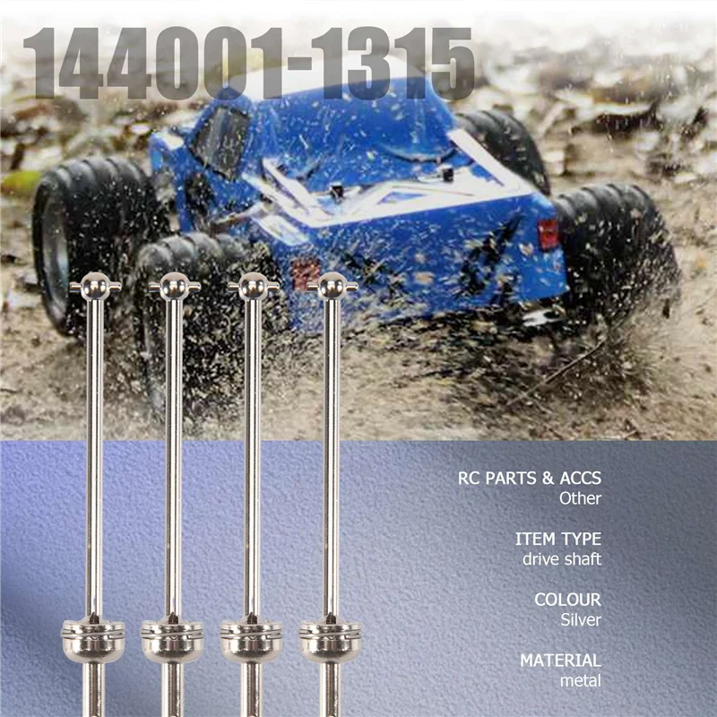 4 Stuks Metalen Aandrijfas Voor Wltoys 144001 1/14 4WD Rc Auto Voertuig Modellen Onderdelen 144001-1315 Voorwiel Aandrijfas-Y44A