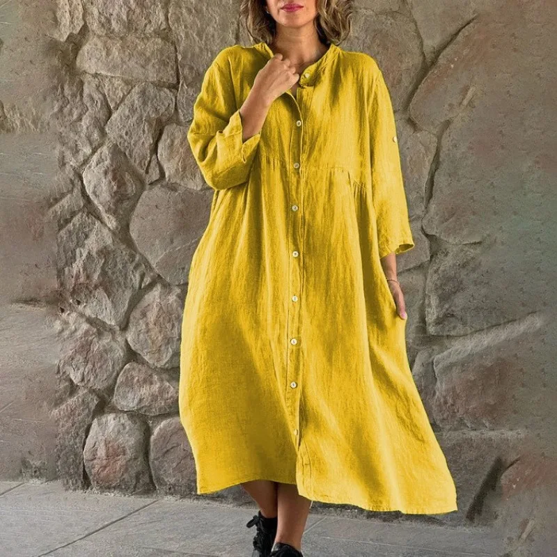 

Wsfec L-5XL Plus Size Dresses Women Clothing Fall Long Sleeve Solid Color Casual Loose Long Dress Female Outfits Dropshipping