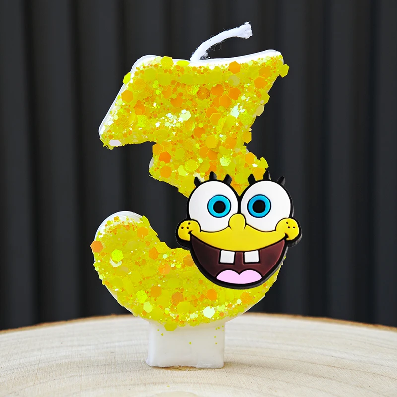شمعة سبونجبوب اللطيفة رقم الرسوم المتحركة 0-9 لوازم تزيين كعكة عيد ميلاد الأطفال لوازم إكسسوارات الحفلات الكرتونية اللطيفة