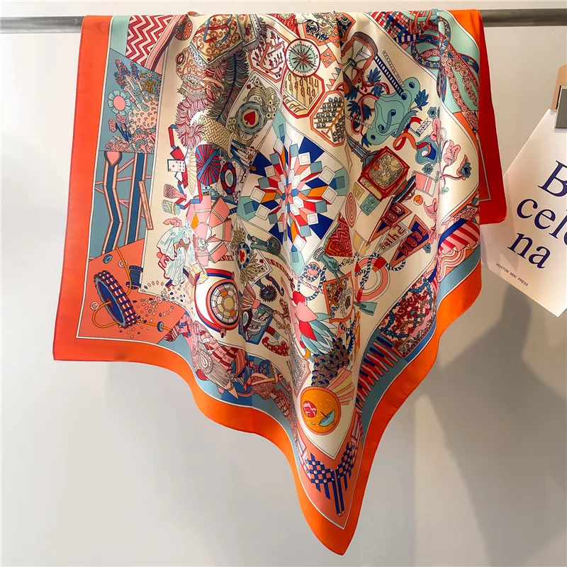 2026 New Square Twill Silk Scarf for Women Spring Autumn Bandana Hijabs Floral Print Headscarf Luxury Female Hair Accessories view 2