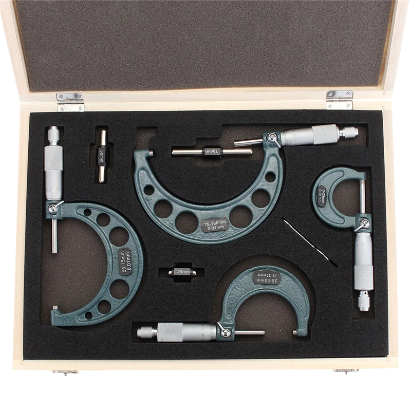 4-teiliges Außenmikrometer-Set, Werkzeug für Maschinisten, 0-4" 0-100mm, 4 Präzisionsmikrometer mit 0,01mm Genauigkeit, Hartmetall-Mikrometer-Set, Messwerkzeuge – Detail 10