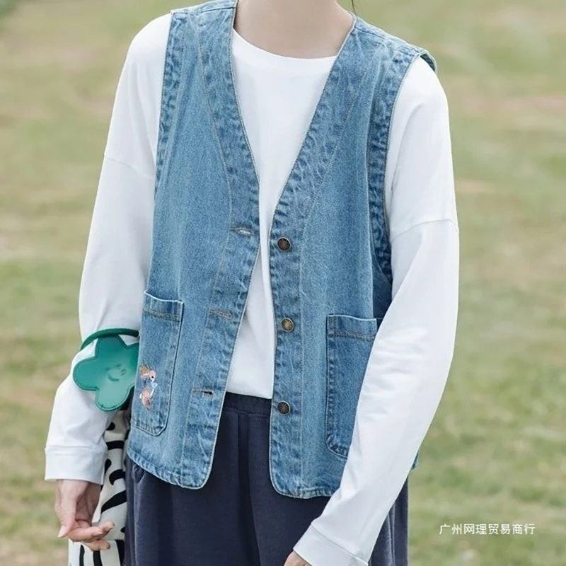 Coat Women's Spring Autumn 2026 New Retro Sweet Cool Sleeveless Vest Summer Thin Waistcoat Female Loose Jacket Denim Tops