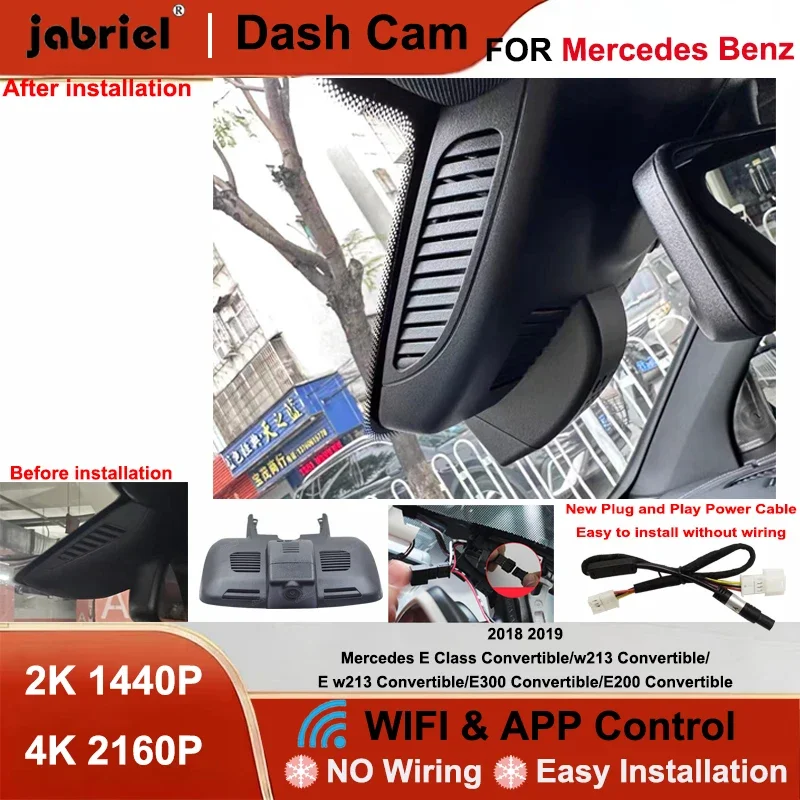 Jabriel 4K Wifi Plug and Play Dash Cam for Mercedes E Class w213 Convertible for Mercedes Benz E300 E200 Convertible 2018 2019