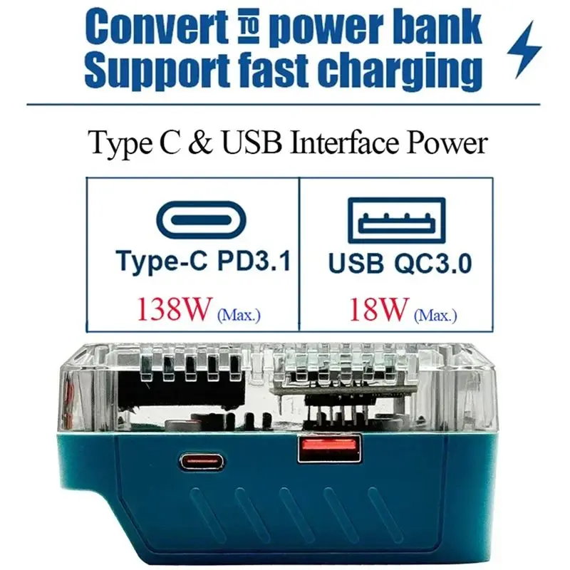 ABQU BAT618 Lithium Battery Converter Adapter for 18V Li- Battery 1018K AL1820CV USB Type C Mobile Phone