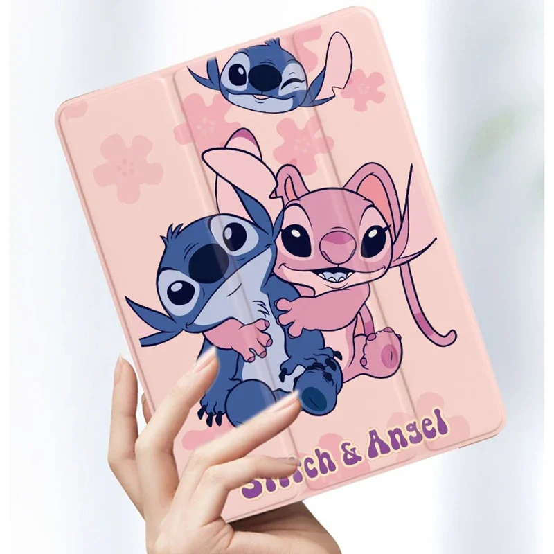 Stitch ＆ Angel Case For 10th Generations 10.9in Pro 12.9in Cartoon Smart Case Ipad 10.2in 2024 Air 13in Stand Case Birthday Gift