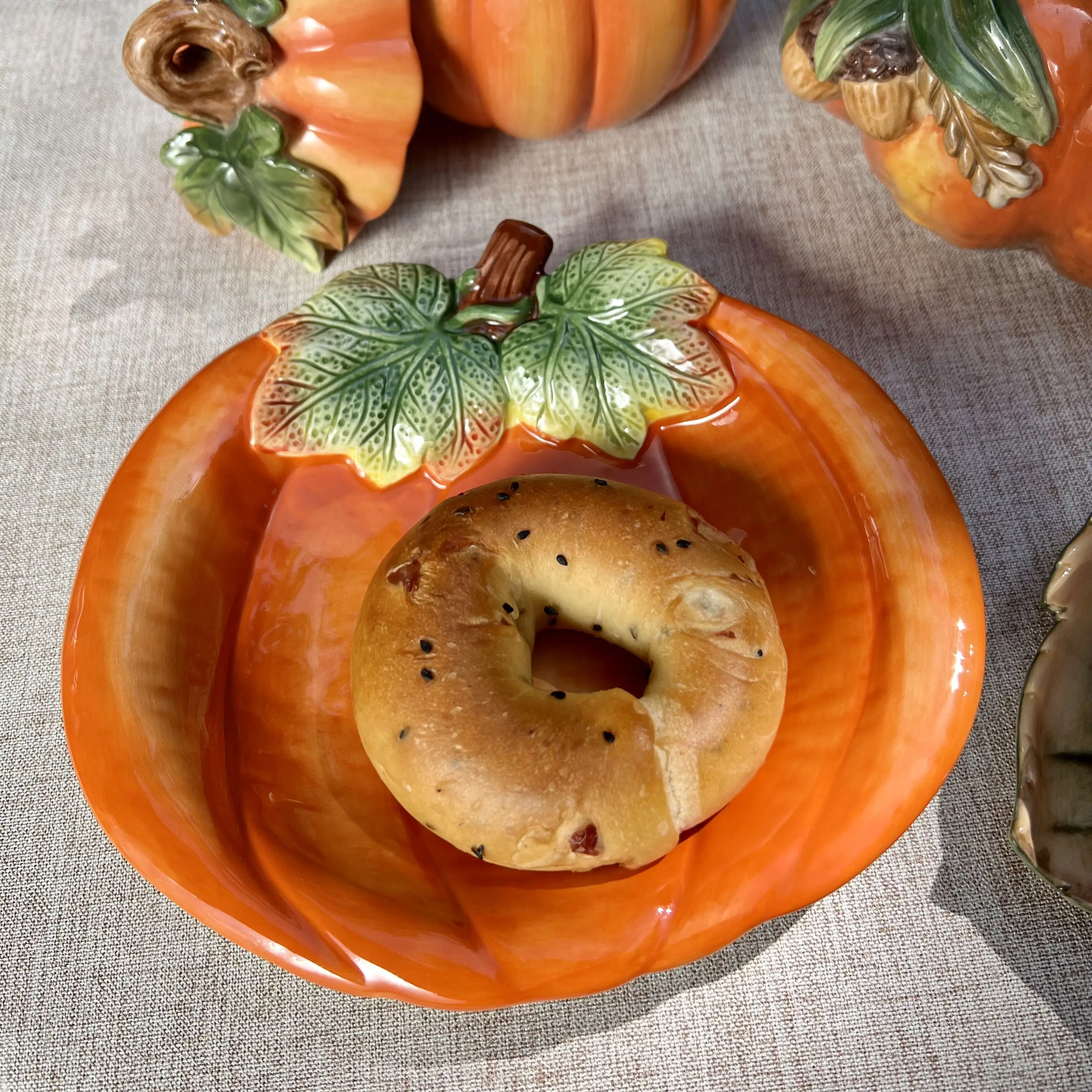 Pumpkin Ceramic Dried Fruit Plate, Home Decor, Kitchen Dumplings Tray, Salad Dessert Vegetable Plate, Wedding Decoration