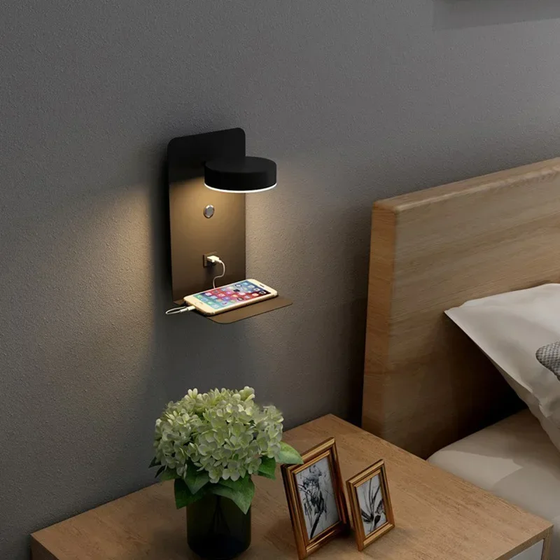 

Modern LED Wall Lights with Switch and USB Fashion Bedside Reading Light White Corridor Aisle Lamp Fixtures Art WaLL Lamp