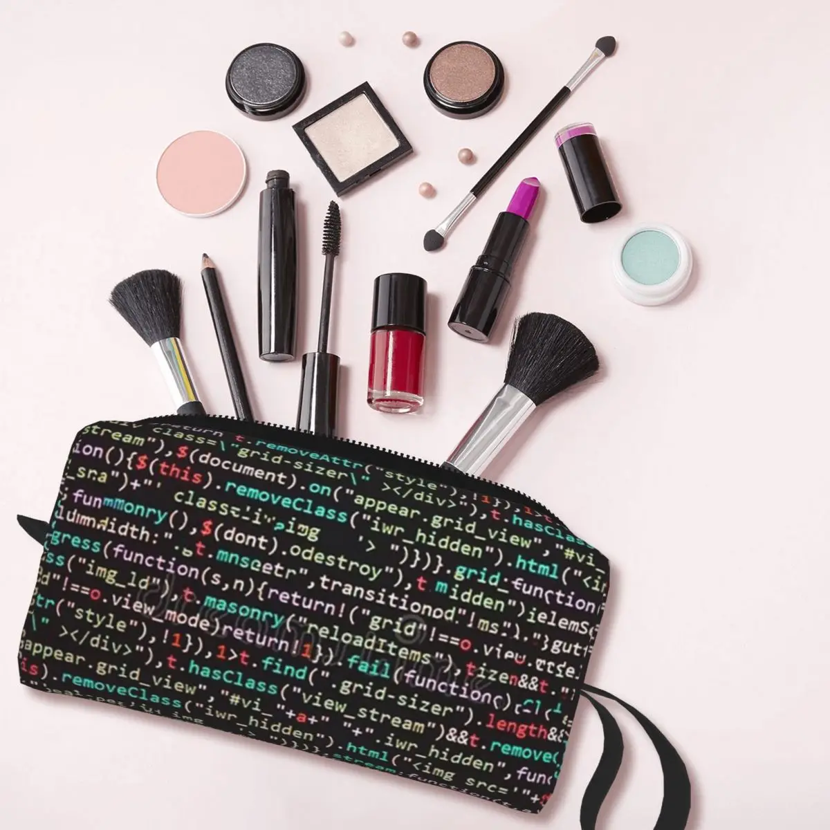 Java Script Code Makeup Bag Cosmetic Organizer Storage Dopp Kit Toiletry Cosmetic Bag for Women Beauty Travel Pencil Case
