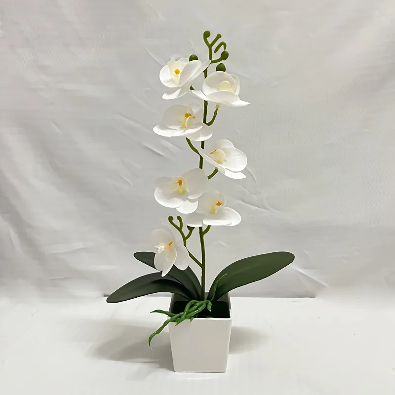 Künstliche Blume, Schmetterlingsorchidee, Topfpflanze, 7 Blüten, Heim- und Bürodekoration, Fotografie-Requisite, Künstlicher Bonsai, Grünpflanzen – Detail 12