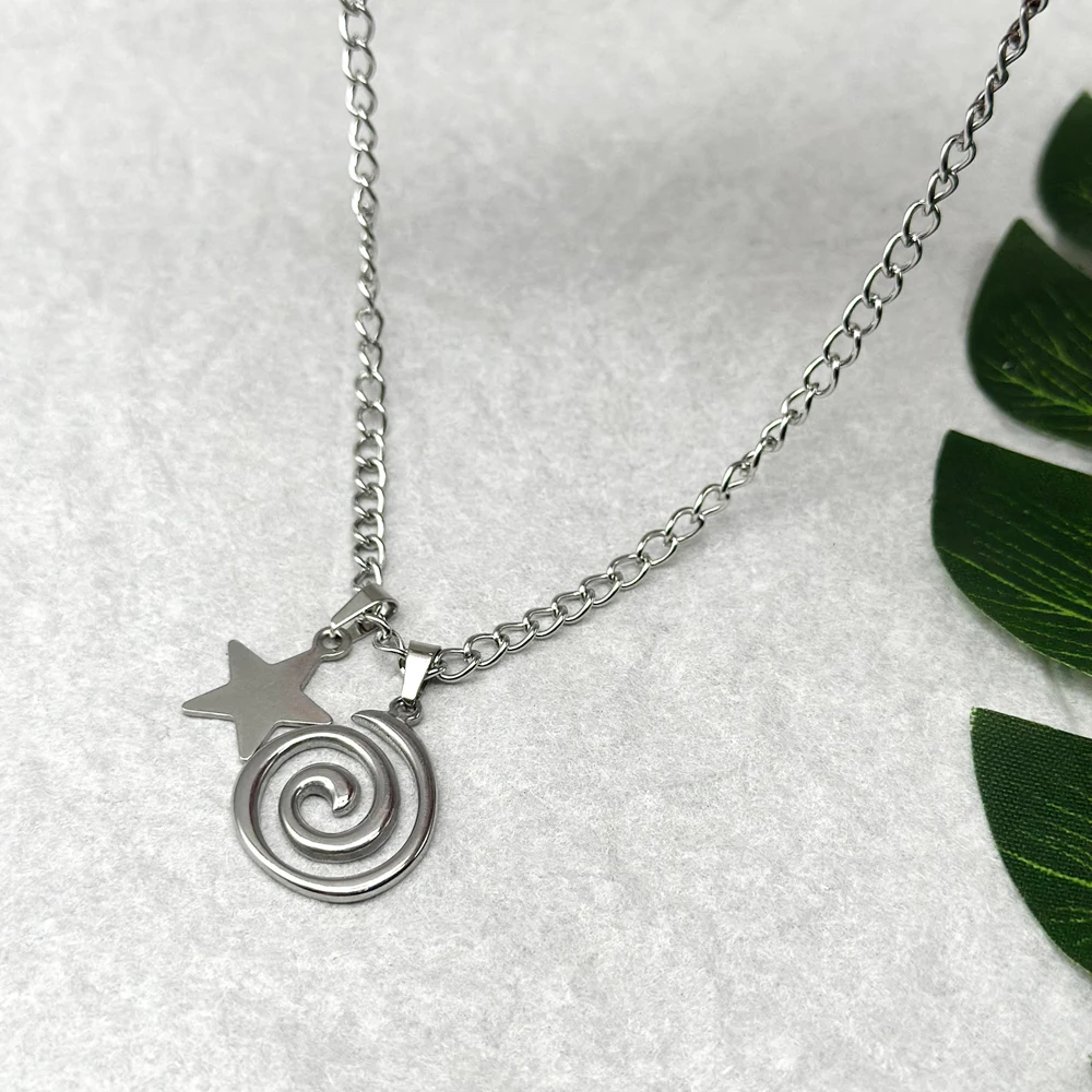 Y2K Silver Plated Star Spiral Swirl Vortex Necklace Unisex No Tarnish Resistant Waterproof Pendant Necklace Gift for Her Him