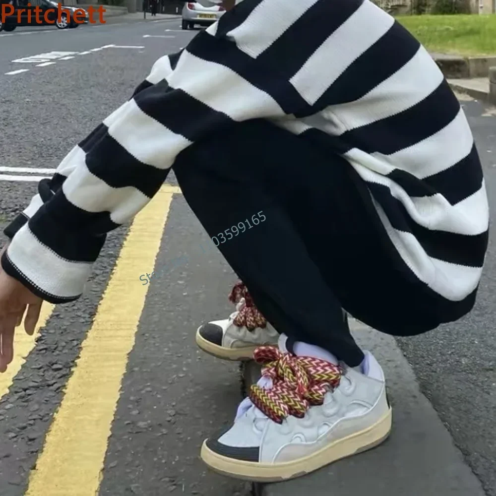 

Round Toe Patchwork Sneakers Cross Lace Up Chunky Heels High Increasing Shoes Mixed Color Breathable Flat with Sports Shoes