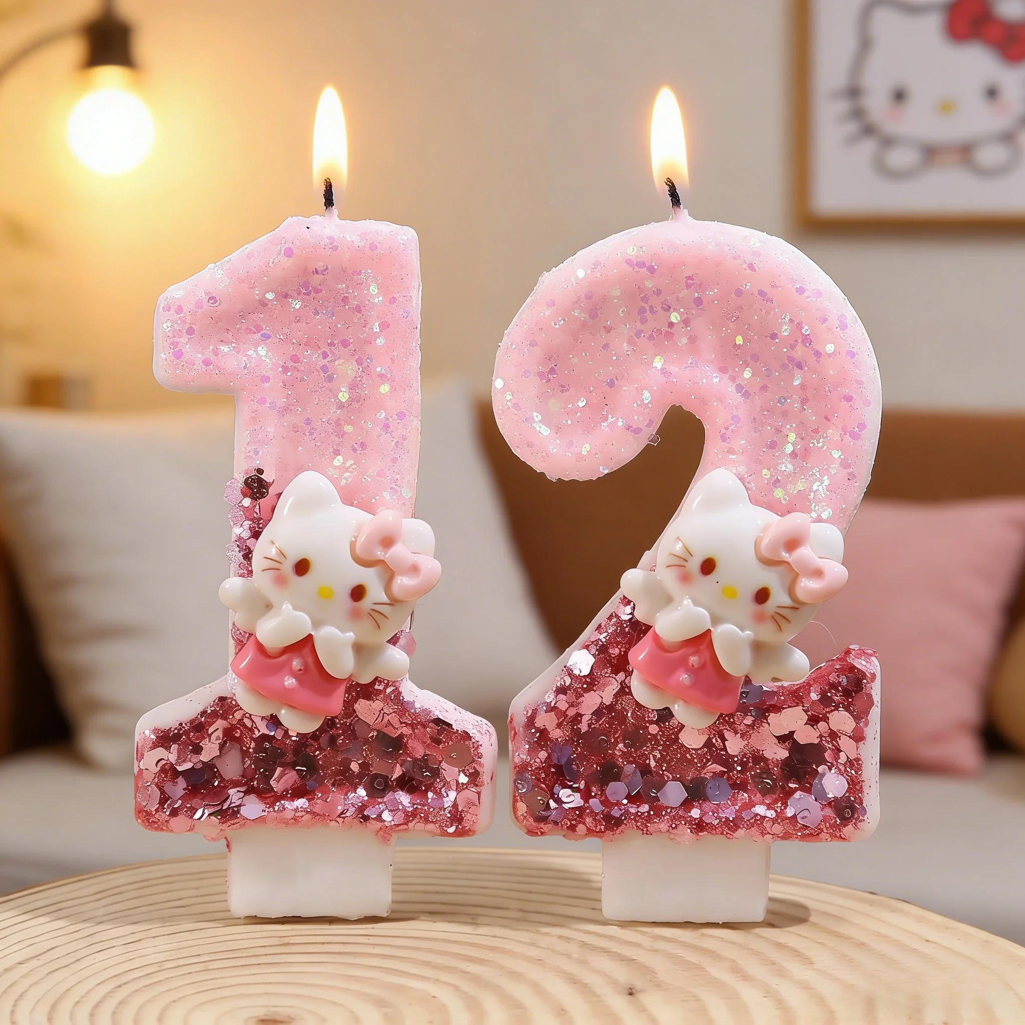 

Новые свечи-цифры Hello Kitty 0-9 для торта, розовые, с блестками, мультяшный дизайн, для праздничных вечеринок, украшения