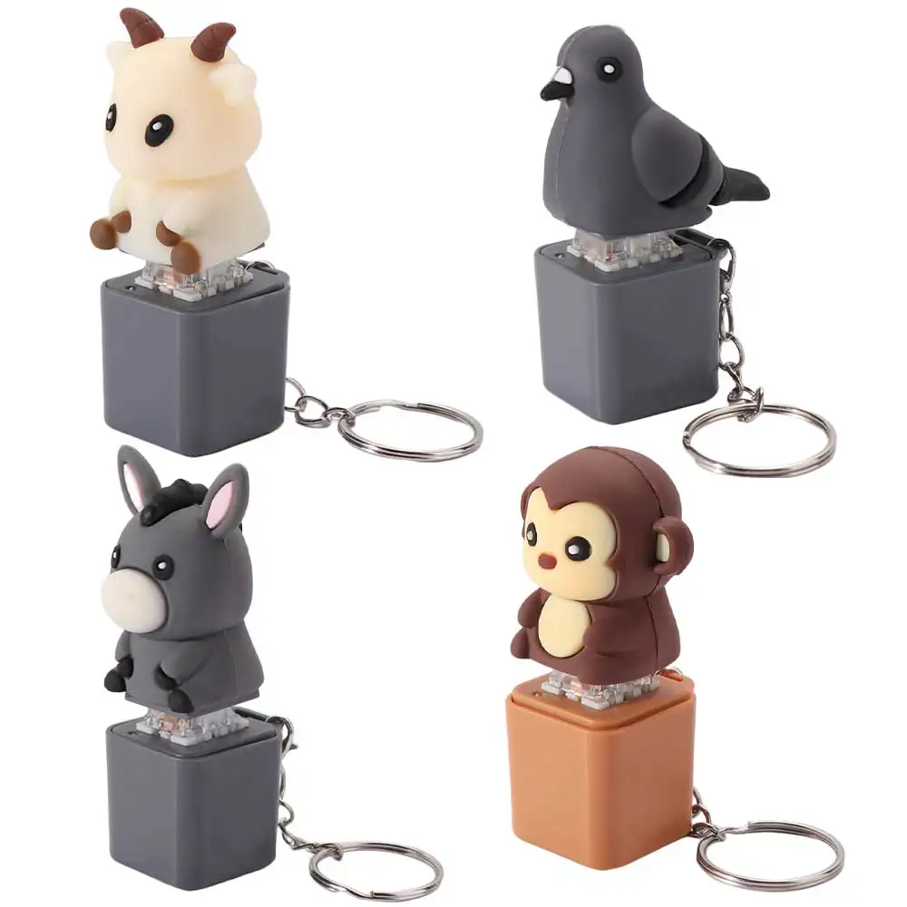 Flash Effects Monkey Button Keychain Colorful Lights Sensory Design Pigeon Voice Key Ring with LED Fidget Lamb Sounds Pendant